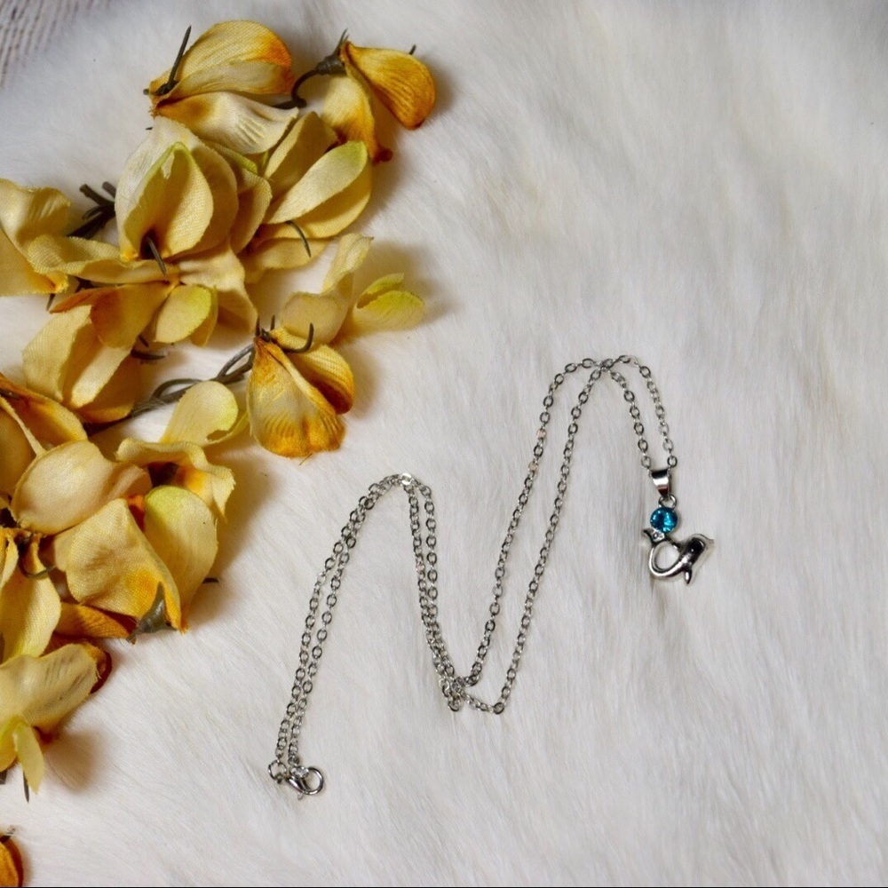 Silver Rhinestone Dolphin Necklace